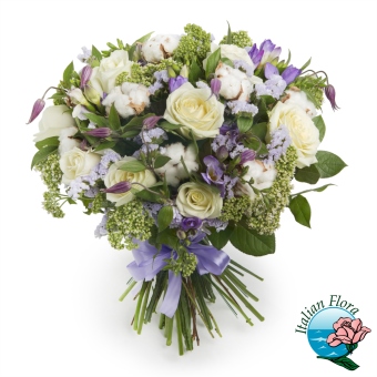 Bouquet funebre di Rose bianche e Fiorellini viola